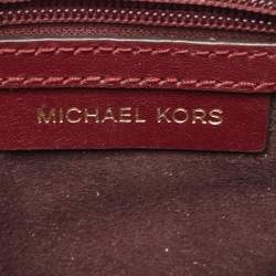 Pre Owned MICHAEL KORS Burgundy Leather Eyelet Embellished Flap Crossbody Bag