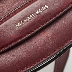 Pre Owned MICHAEL KORS Burgundy Leather Eyelet Embellished Flap Crossbody Bag