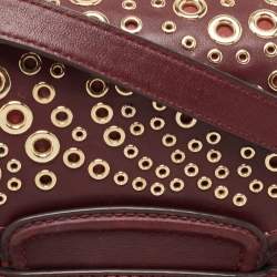 Pre Owned MICHAEL KORS Burgundy Leather Eyelet Embellished Flap Crossbody Bag