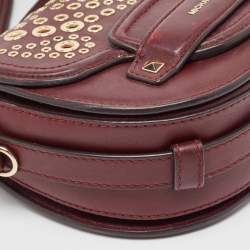 Pre Owned MICHAEL KORS Burgundy Leather Eyelet Embellished Flap Crossbody Bag