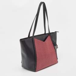 Pre Owned Michael Kors Black Pink Checkboard Logo Leather Large Whitney Tote