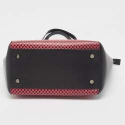 Pre Owned Michael Kors Black Pink Checkboard Logo Leather Large Whitney Tote