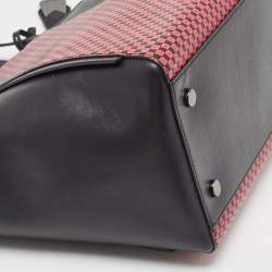 Pre Owned Michael Kors Black Pink Checkboard Logo Leather Large Whitney Tote