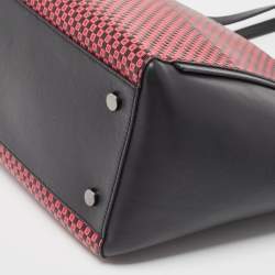 Pre Owned Michael Kors Black Pink Checkboard Logo Leather Large Whitney Tote