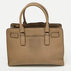 Pre Owned Michael Kors Beige Leather Hamilton East West Tote