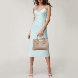 Pre Owned Michael Kors Beige Leather Hamilton East West Tote