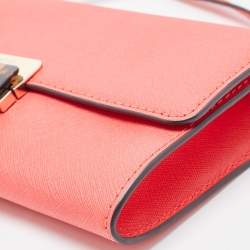Pre Owned Michael Kors Coral Saffiano Leather Cynthia Clutch