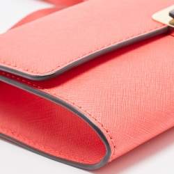 Pre Owned Michael Kors Coral Saffiano Leather Cynthia Clutch
