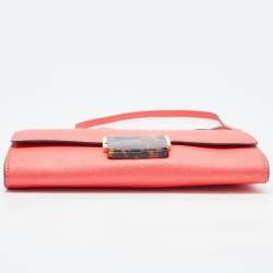 Pre Owned Michael Kors Coral Saffiano Leather Cynthia Clutch