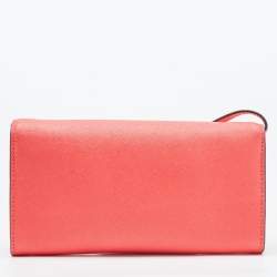 Pre Owned Michael Kors Coral Saffiano Leather Cynthia Clutch