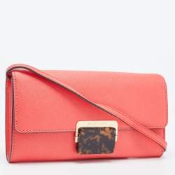 Pre Owned Michael Kors Coral Saffiano Leather Cynthia Clutch