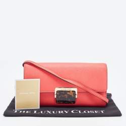 Pre Owned Michael Kors Coral Saffiano Leather Cynthia Clutch