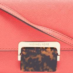 Pre Owned Michael Kors Coral Saffiano Leather Cynthia Clutch