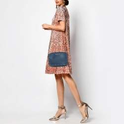 Pre Owned Michael Kors Blue Leather Sandrine Stud Crossbody Bag