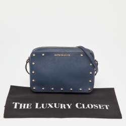 Pre Owned Michael Kors Blue Leather Sandrine Stud Crossbody Bag