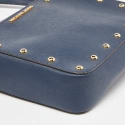 Pre Owned Michael Kors Blue Leather Sandrine Stud Crossbody Bag