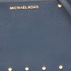 Pre Owned Michael Kors Blue Leather Sandrine Stud Crossbody Bag