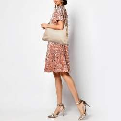 Pre Owned Michael Kors Beige Leather Jet Set Chain Bag