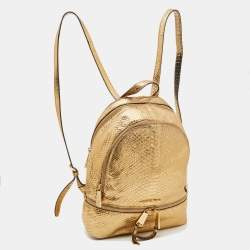 Michael Kors Metallic Gold Python Embossed Leather Small Rhea Backpack