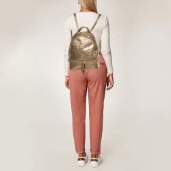 Michael Kors Metallic Gold Python Embossed Leather Small Rhea Backpack