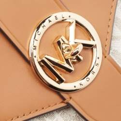Pre Owned Michael Kors Brown/Off White Signature Coated Canvas and Leather Carmen Phone Crossbody Bag