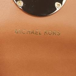 Pre Owned Michael Kors Brown/Off White Signature Coated Canvas and Leather Carmen Phone Crossbody Bag