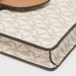 Pre Owned Michael Kors Brown/Off White Signature Coated Canvas and Leather Carmen Phone Crossbody Bag