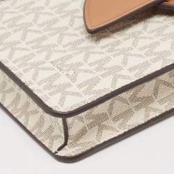 Pre Owned Michael Kors Brown/Off White Signature Coated Canvas and Leather Carmen Phone Crossbody Bag