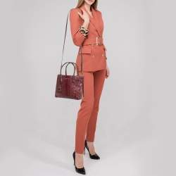 Pre Owned Michael Kors Burgundy/Black Python Leather Mini Mercer Satchel