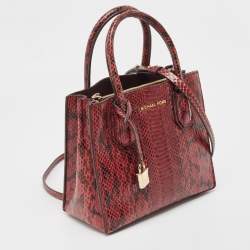 Pre Owned Michael Kors Burgundy/Black Python Leather Mini Mercer Satchel