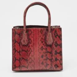 Pre Owned Michael Kors Burgundy/Black Python Leather Mini Mercer Satchel