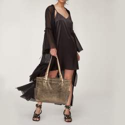 Pre Owned MICHAEL Michael Kors Gold Leather Jet Set East West Tote