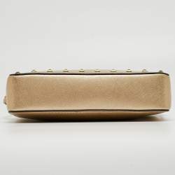 Pre Owned Michael Kors Gold Leather Studded Camera Crossbody Bag