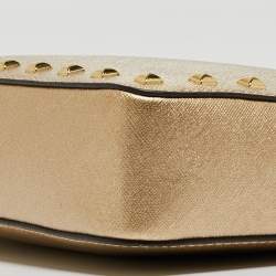 Pre Owned Michael Kors Gold Leather Studded Camera Crossbody Bag