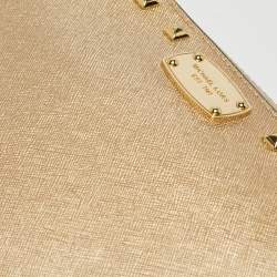 Pre Owned Michael Kors Gold Leather Studded Camera Crossbody Bag