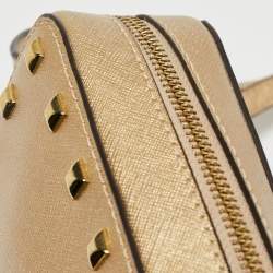Pre Owned Michael Kors Gold Leather Studded Camera Crossbody Bag