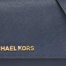Michael Kors Blue Leather Jet Set Travel Wallet On Chain