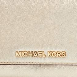 Michael Kors Gold Leather Jet Set Travel Wallet On Chain