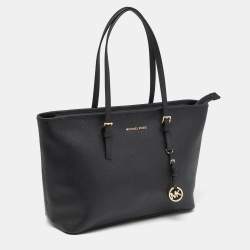 Pre Owned حقيبة يد مايكل كورس جيت سيت ترافيل كبيرة جلد أسود