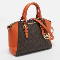 Michael Kors Orange/Brown Signature Coated Canvas and Leather Medium Ciara Satchel