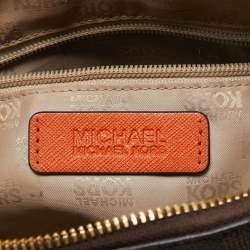 Michael Kors Orange/Brown Signature Coated Canvas and Leather Medium Ciara Satchel