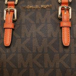 Michael Kors Orange/Brown Signature Coated Canvas and Leather Medium Ciara Satchel