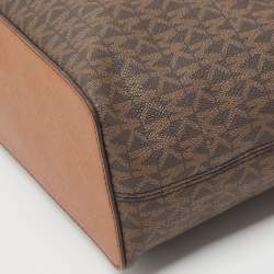 Pre Owned Michael Kors Brown Signature Coated Canvas and Leather Jet Set Carryall Tote