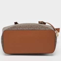 Pre Owned Michael Kors Brown Signature Coated Canvas and Leather Jet Set Carryall Tote