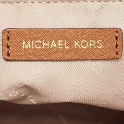 Pre Owned Michael Kors Brown Signature Coated Canvas and Leather Jet Set Carryall Tote