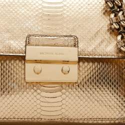 Pre Owned Michael Kors Gold Python Embossed Leather Piper Shoulder Bag
