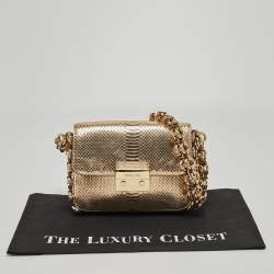 Pre Owned Michael Kors Gold Python Embossed Leather Piper Shoulder Bag