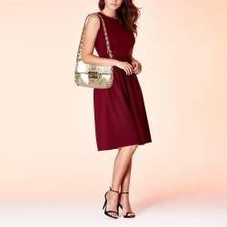 Pre Owned Michael Kors Gold Python Embossed Leather Piper Shoulder Bag