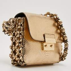 Pre Owned Michael Kors Gold Python Embossed Leather Piper Shoulder Bag