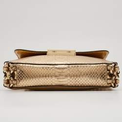 Pre Owned Michael Kors Gold Python Embossed Leather Piper Shoulder Bag